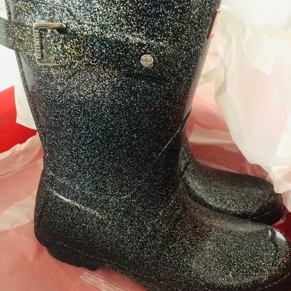 Hunter Black Glitter Rain Boots - Picture 2 of 8